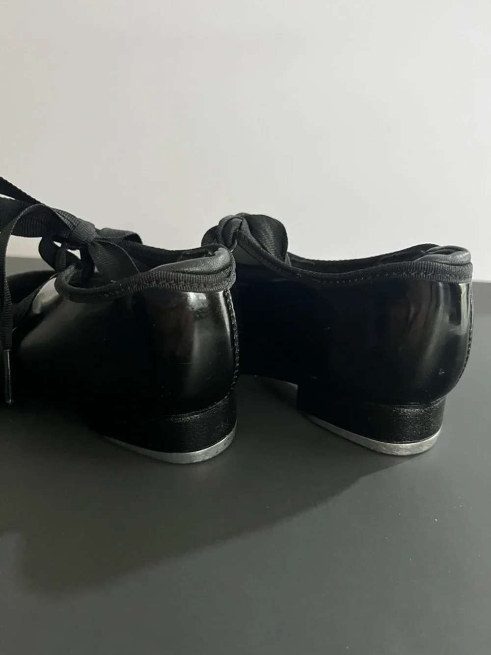 Capezio Black Patent Leather Mary Jane Ribbon Tie Little Girls Tap Dance Shoes